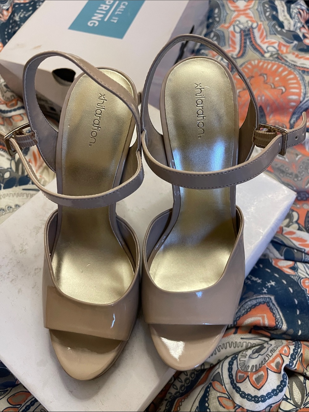 Xhilaration Beige Patent Slingback Heels